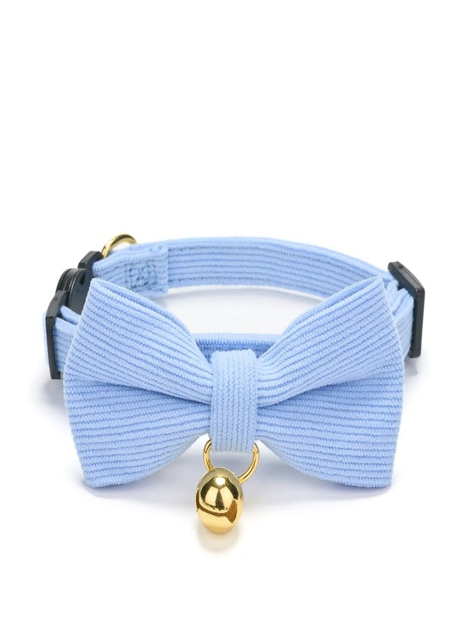 YUDOTE Cotton Breakaway Kitten Collar with Bow Tie and Bell Adjustable Cute Soft Corduroy Cat Collars for Small Cats(Blue,XS) - Image 1